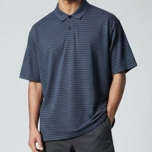 O1 ALGO Mens Polo Shirt Short Sleeve Striped Casual Golf Performance Quick dry